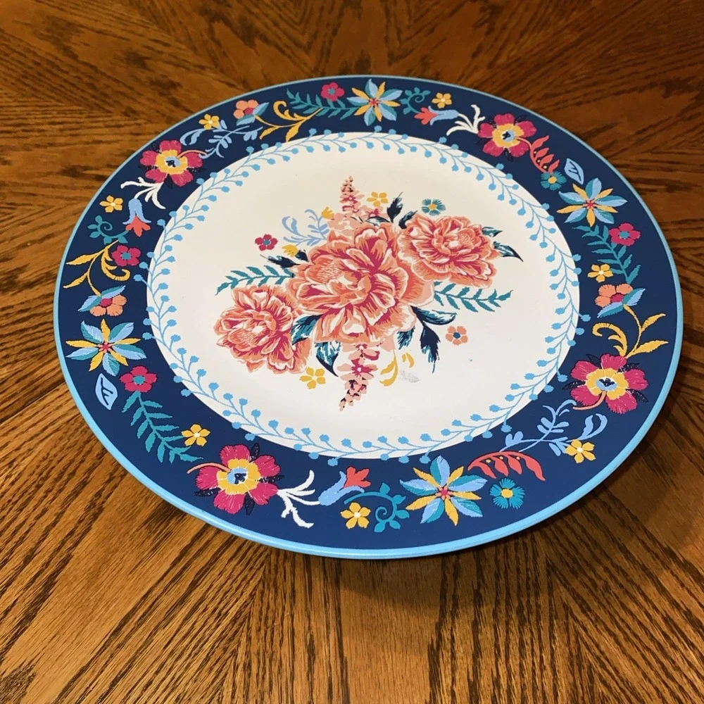Pioneer Woman Cake Stand Keepsake‎ Floral Enamel Blue Party Baby Shower Birthday